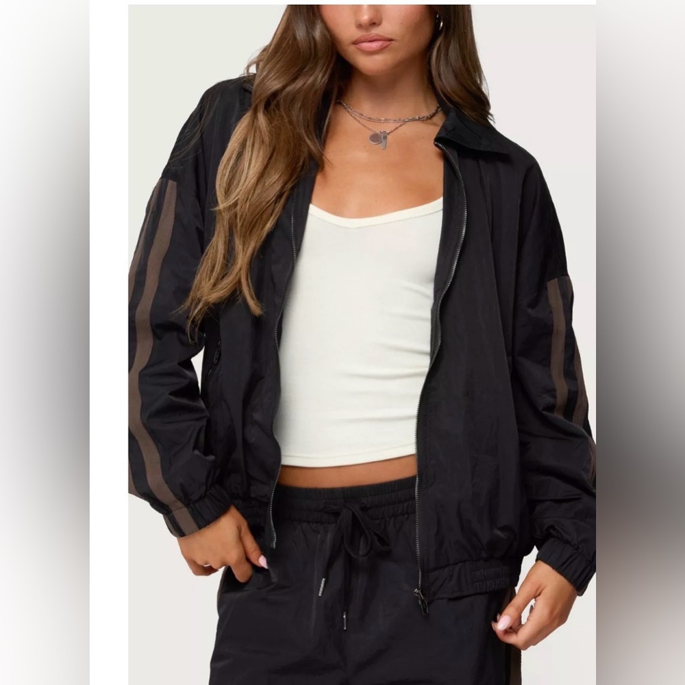 Edikted Kieran Stripey Nylon Track Jacket Black Nylon Womens Medium